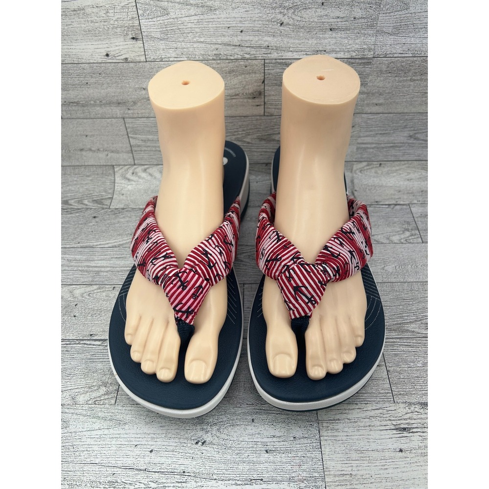 Clarks‎ Cloudsteppers Women's Flip Flops Navy Red White Striped Bow Size 11M